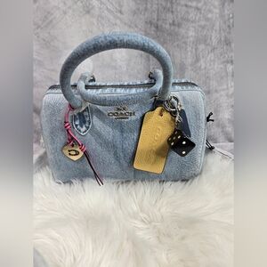 COACH Rowan Satchel in Loved Denim with charms